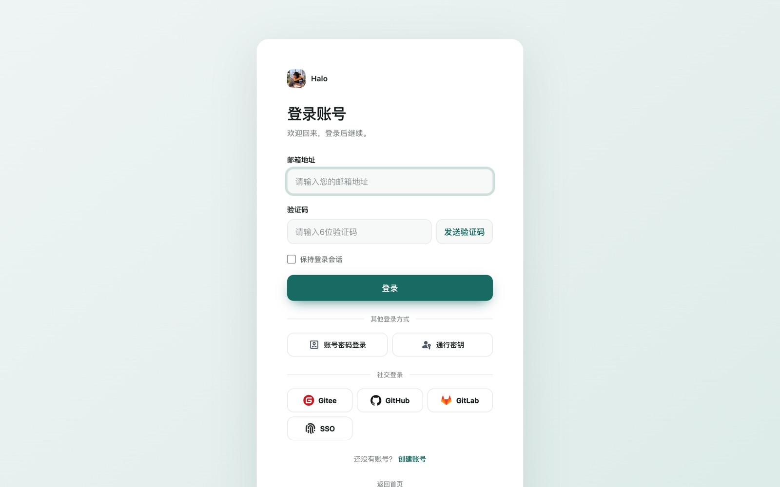 独立登录页，使用居中卡片设计